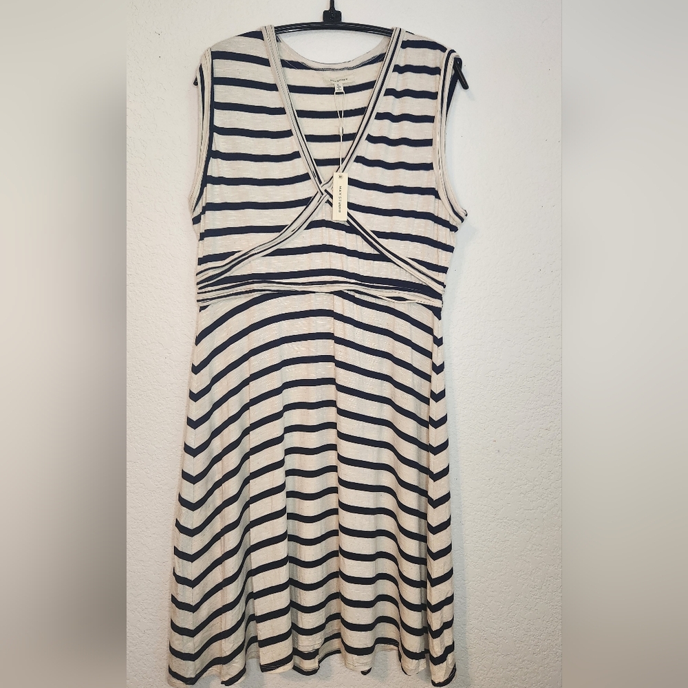 Max Studio Inset Waist Striped V-Neck Sleeveless Dress, Size XL